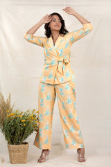 Daisey Yellow Floral Printed Chanderi Silk Co-Ord Set