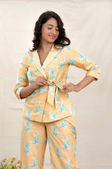 Daisey Yellow Floral Printed Chanderi Silk Co-Ord Set
