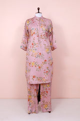 Mauve Floral Printed Cotton Co-Ord Kurta Set