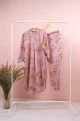 Mauve Floral Printed Cotton Co-Ord Kurta Set  By  Chinaya Banaras 