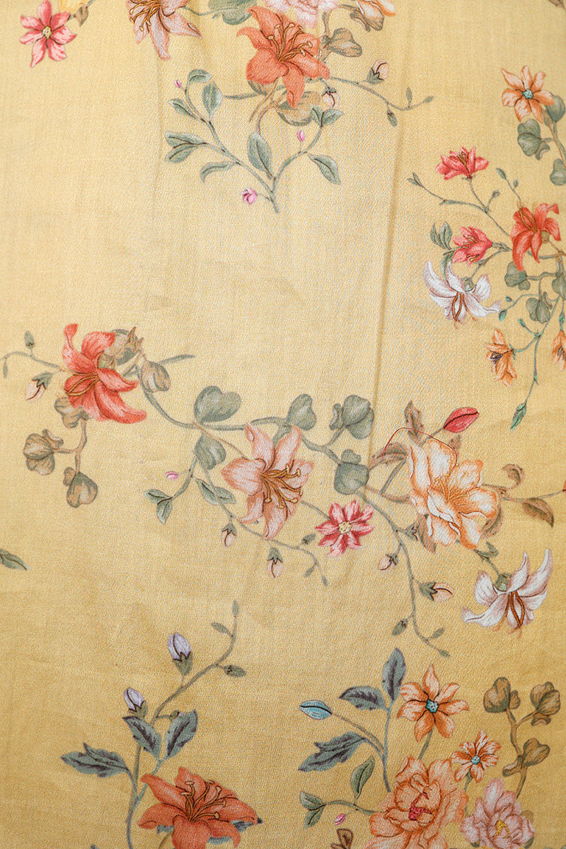 Light Mustard Yellow Floral Printed Cotton Co-Ord Set - Chinaya Banaras