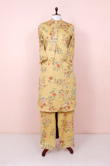 Light Mustard Yellow Floral Printed Cotton Co-Ord Set