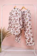 White & Cocoa Embellished Chanderi Silk Co-Ord Set