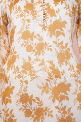 White & Brown Floral Printed  Chanderi Silk Co-Ord Set