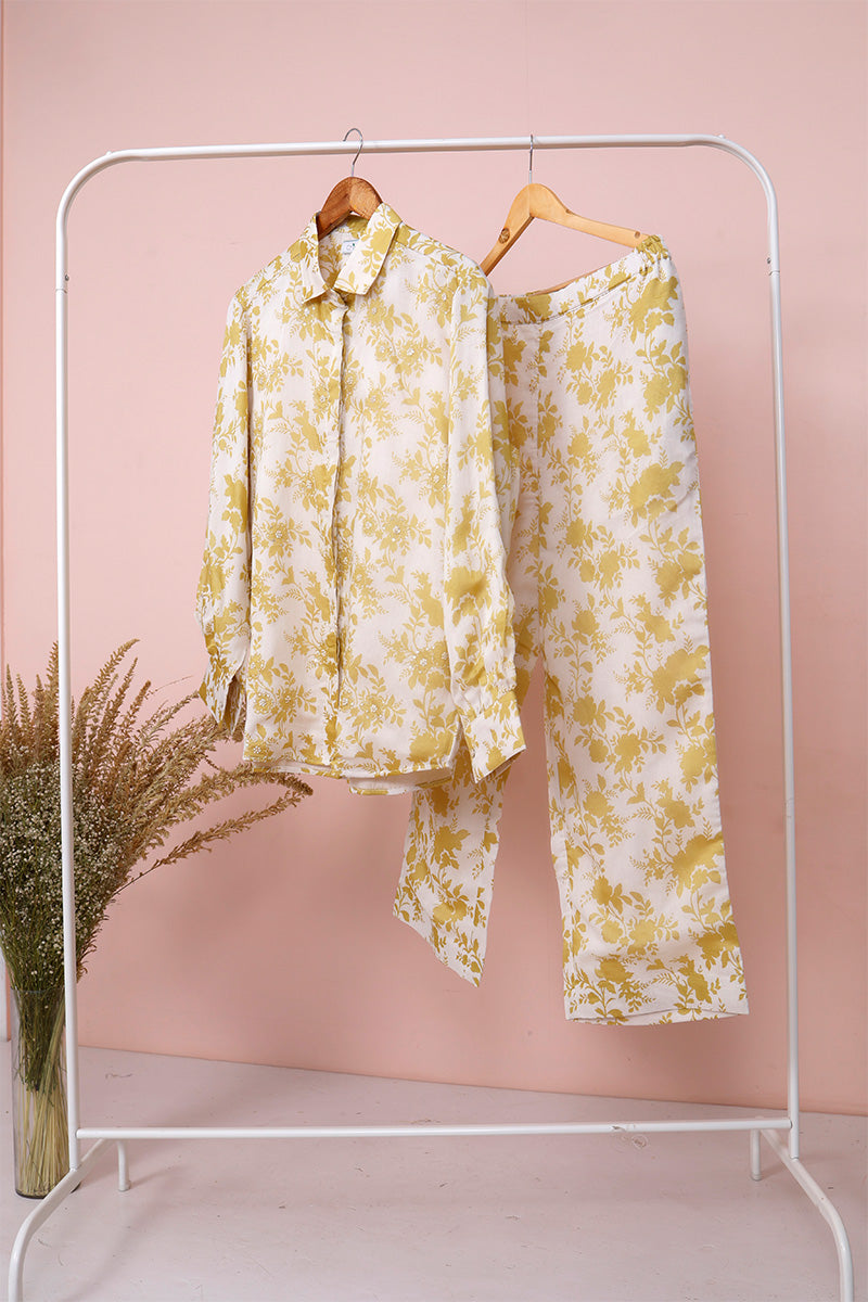 White & Light Green Embellished Chanderi Silk Co-Ord Set