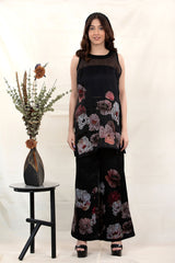 Women in Black Currant Embellished Organza Silk Co-Ord Set By Chinaya banaras 