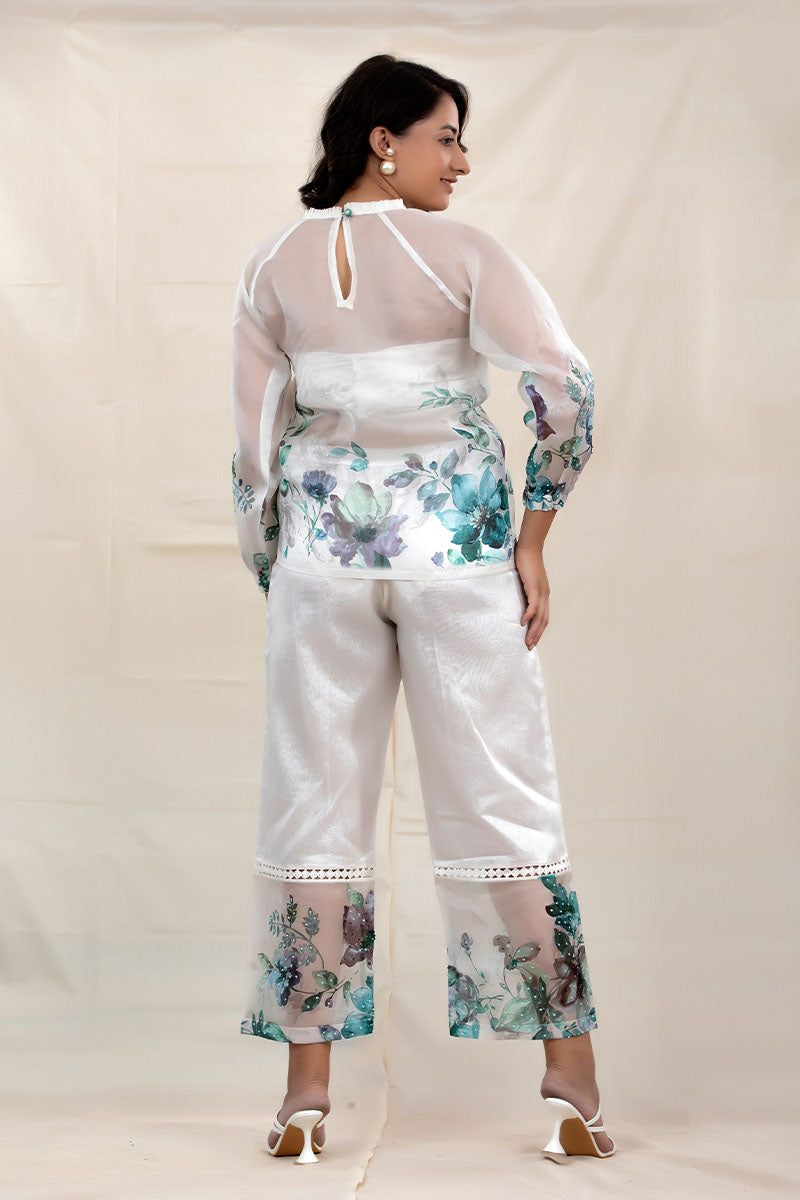 White Frost Embellished Organza Silk Co-Ord Set