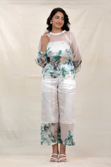 White Frost Embellished Organza Silk Co-Ord Set - Chinaya Banaras