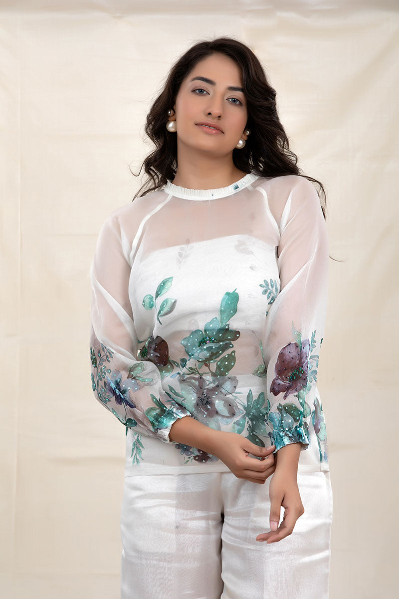 White Frost Embellished Organza Silk Co-Ord Set