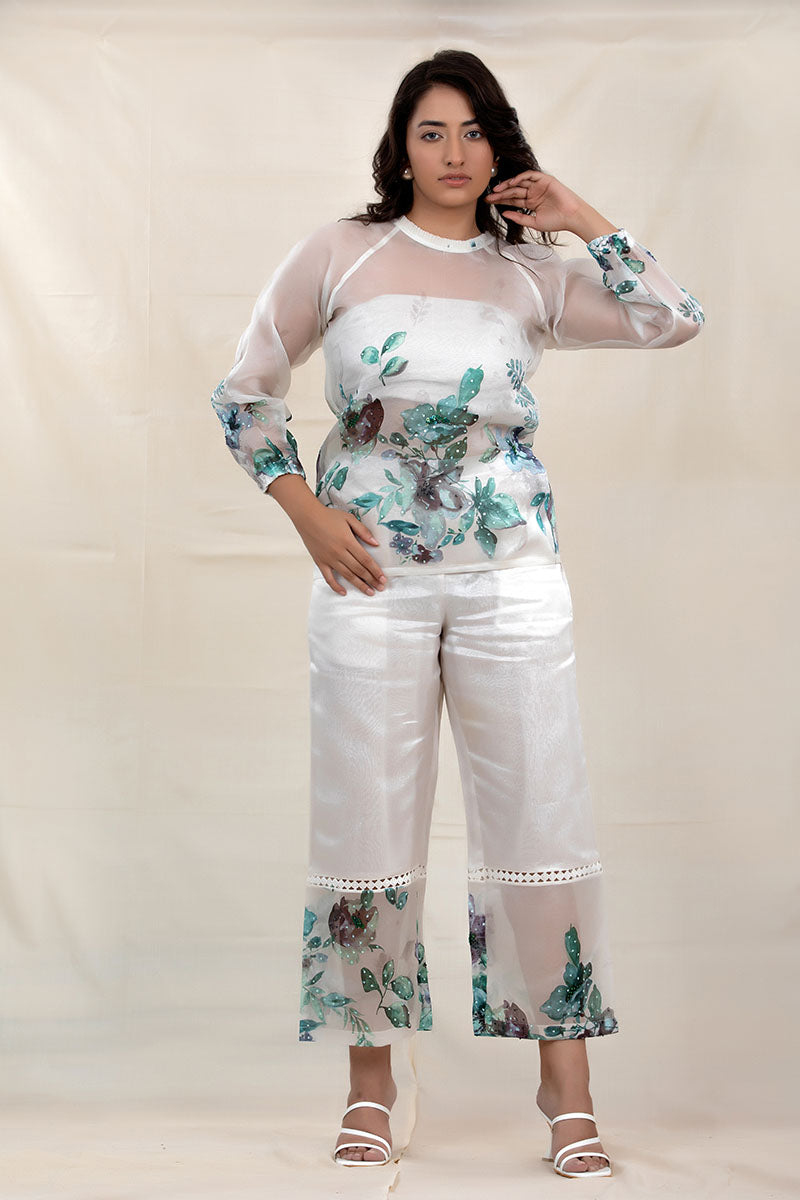 White Frost Embellished Organza Silk Co-Ord Set