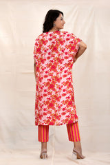 Brick Pink Floral Printed Embellished Silk Kurta Set