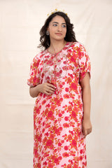 Brick Pink Floral Printed Embellished Silk Kurta Set