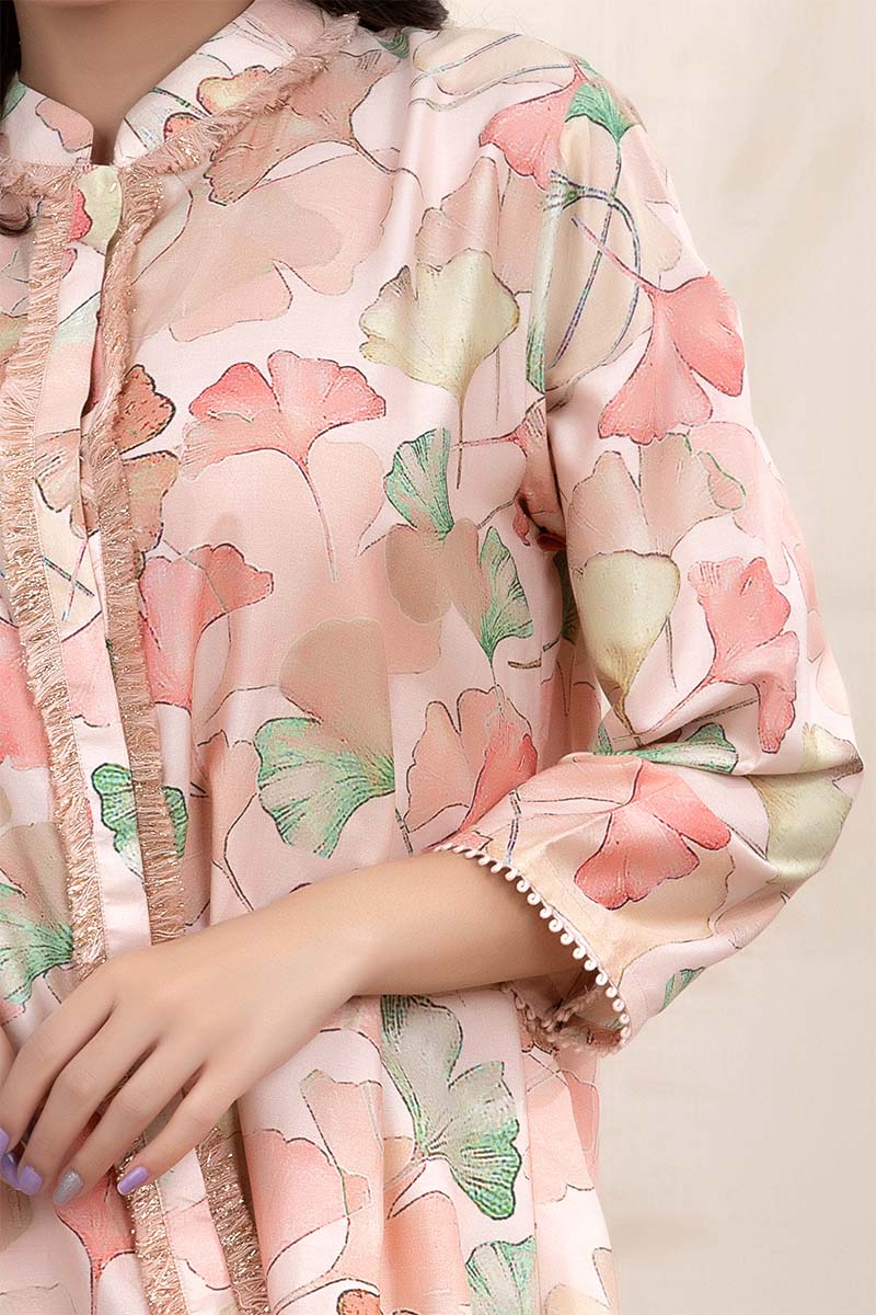 Rose Gold Floral Printed Chiniya Silk Co-Ord Kurta Set