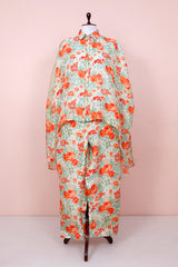 Off White Floral Printed Silk Co-Ord Kurta Set  By Chinaya Banaras 