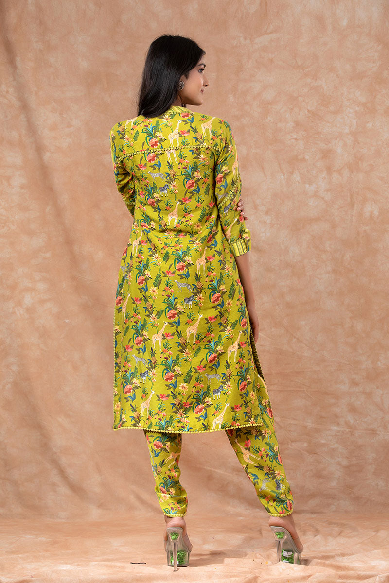 Lawn Green Digital Printed Cotton Co-Ord Kurta Set
