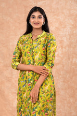 Lawn Green Digital Printed Cotton Co-Ord Kurta Set - Chinaya Banaras