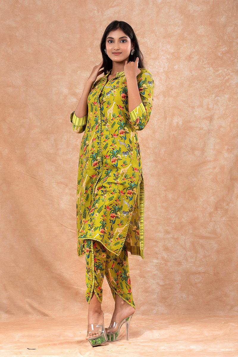Lawn Green Digital Printed Cotton Co-Ord Kurta Set