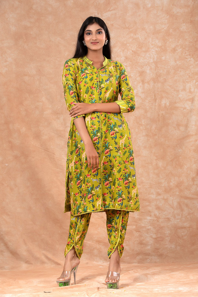 Lawn Green Digital Printed Cotton Co-Ord Kurta Set