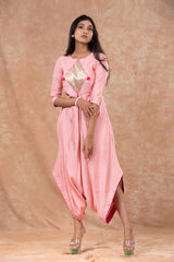 Baby Pink Woven Chiniya Silk Jumpsuit - Chinaya Banaras