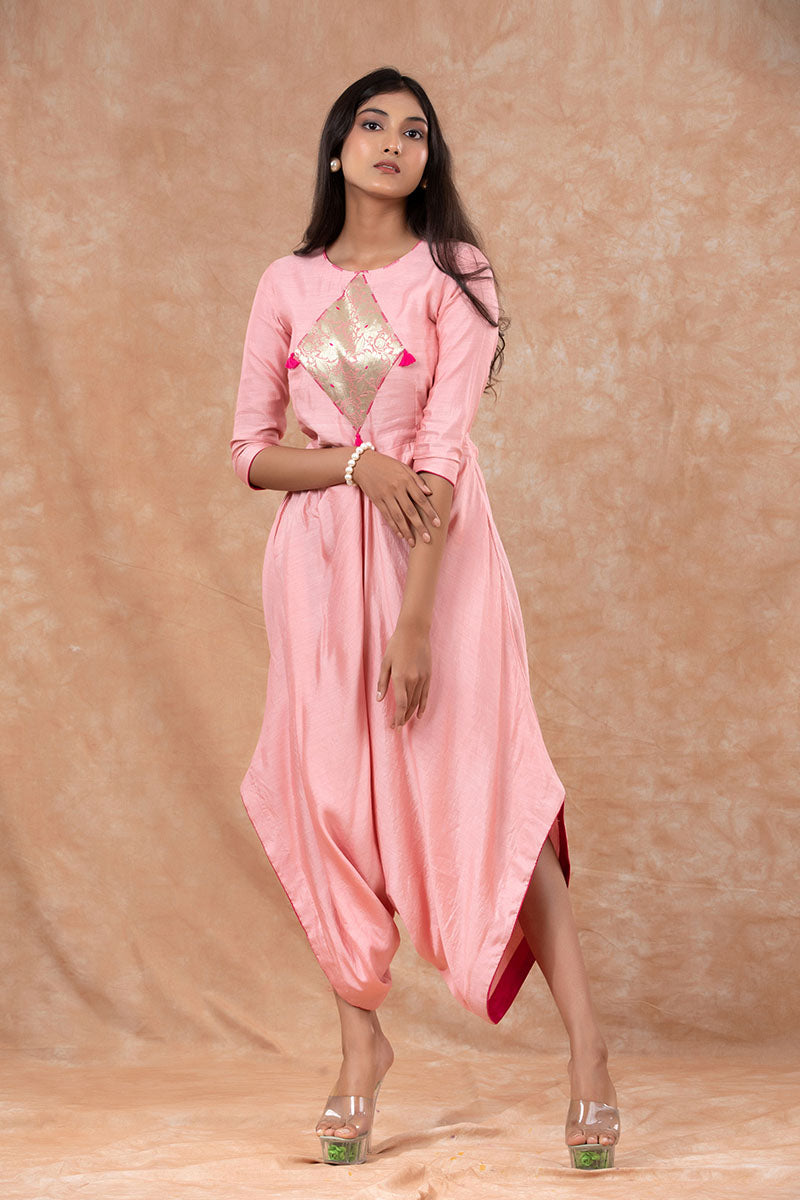 Baby Pink Woven Chiniya Silk Jumpsuit