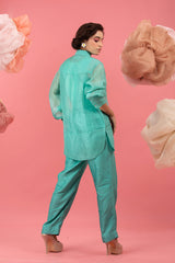 Sky Blue Embellished Organza Silk Co-ord Set