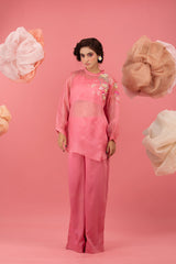 Pink Embellished Organza Silk Co-ord Set