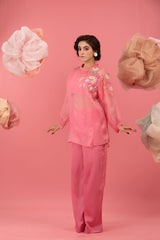 Pink Embellished Organza Silk Co-ord Set