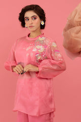 Pink Embellished Organza Silk Co-ord Set