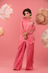 Pink Embellished Organza Silk Co-ord Set