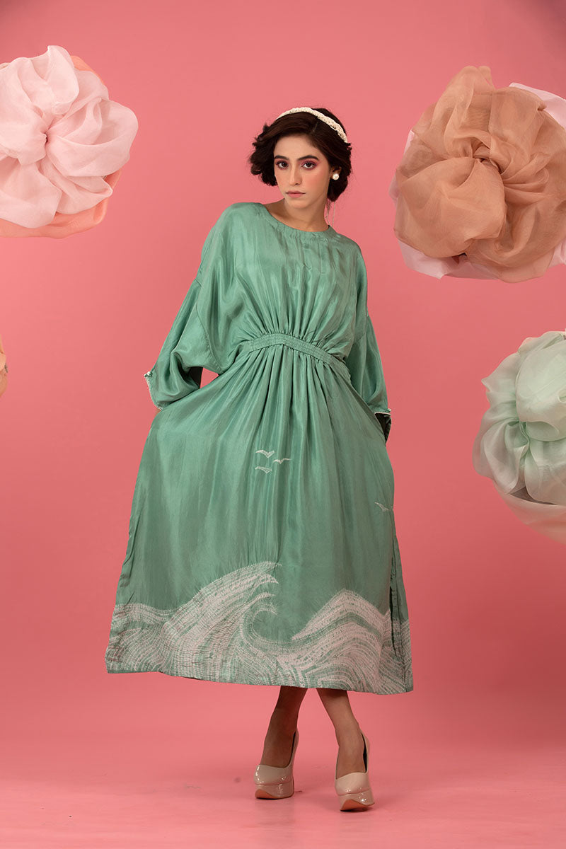 Powder Blue Tie & Dye Silk Dress - Chinaya Banaras