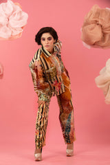 Brown Digital Printed Embellished Organza Silk Co-ord Set
