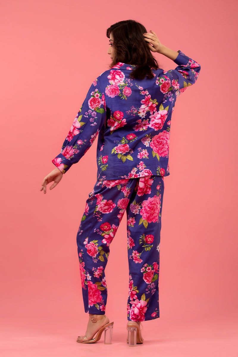 Violet Floral Digital Printed Cotton Co-ord Set