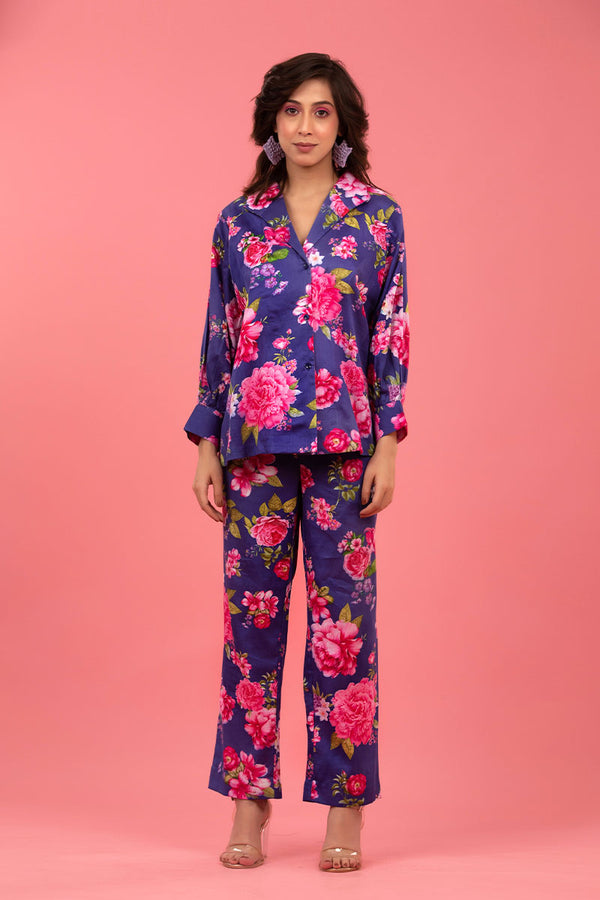 Violet Floral Digital Printed Cotton Co-ord Set