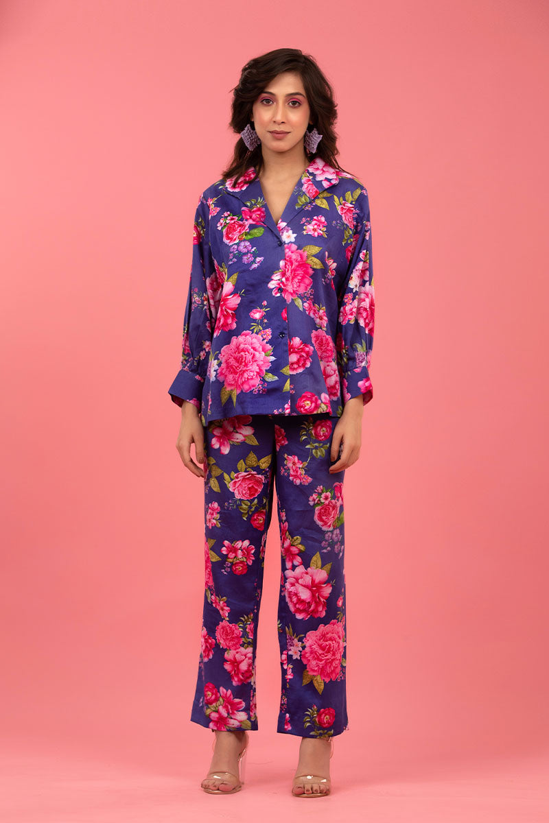 Violet Floral Digital Printed Cotton Co-ord Set
