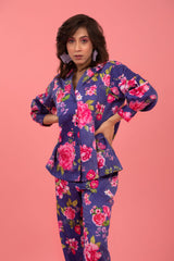 Violet Floral Digital Printed Cotton Co-ord Set