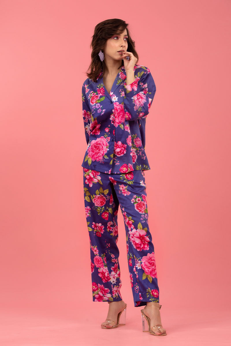 Violet Floral Digital Printed Cotton Co-ord Set
