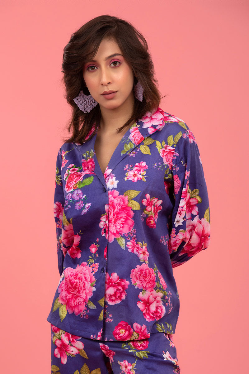 Violet Floral Digital Printed Cotton Co-ord Set