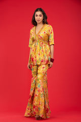Yellow Digital Printed Embellished Tussar Silk Co-ord Set
