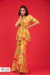Yellow Co Ord Set With Floral Prints