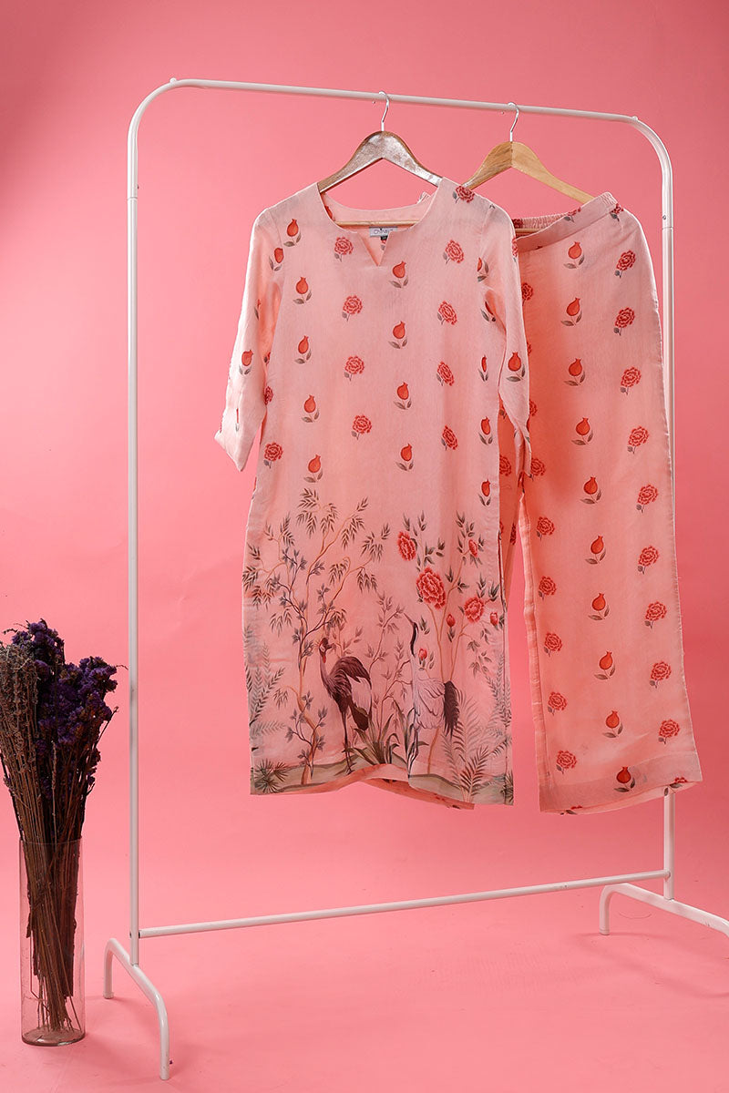 Pink Floral Digital Printed Modal Cotton Kurta Set