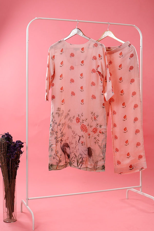 Pink Floral Digital Printed Modal Cotton Kurta Set - Chinaya Banaras
