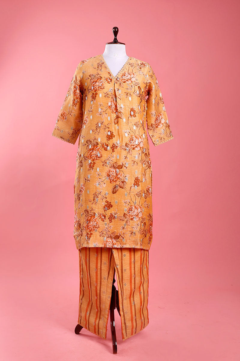 Brown Digital Printed Linen Kurta Set - Chinaya Banaras