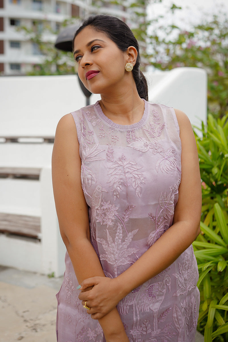 Sunitha Scharma In Pastel Purple Embellished Organza Silk Co-Ord Set - Chinaya Banaras