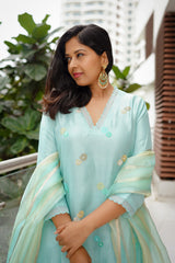 Sunitha Scharma In Aqua Blue Embellished Organza Silk Suit Set - Chinaya Banaras