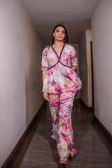 Multicolor Digital Printed Embellished Tussar Silk Co-Ord Set - Chinaya Banaras