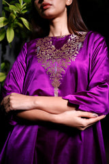 Purple Ethnic Handwoven Satin Silk Asymmetric Kurta Set - Chinaya Banaras