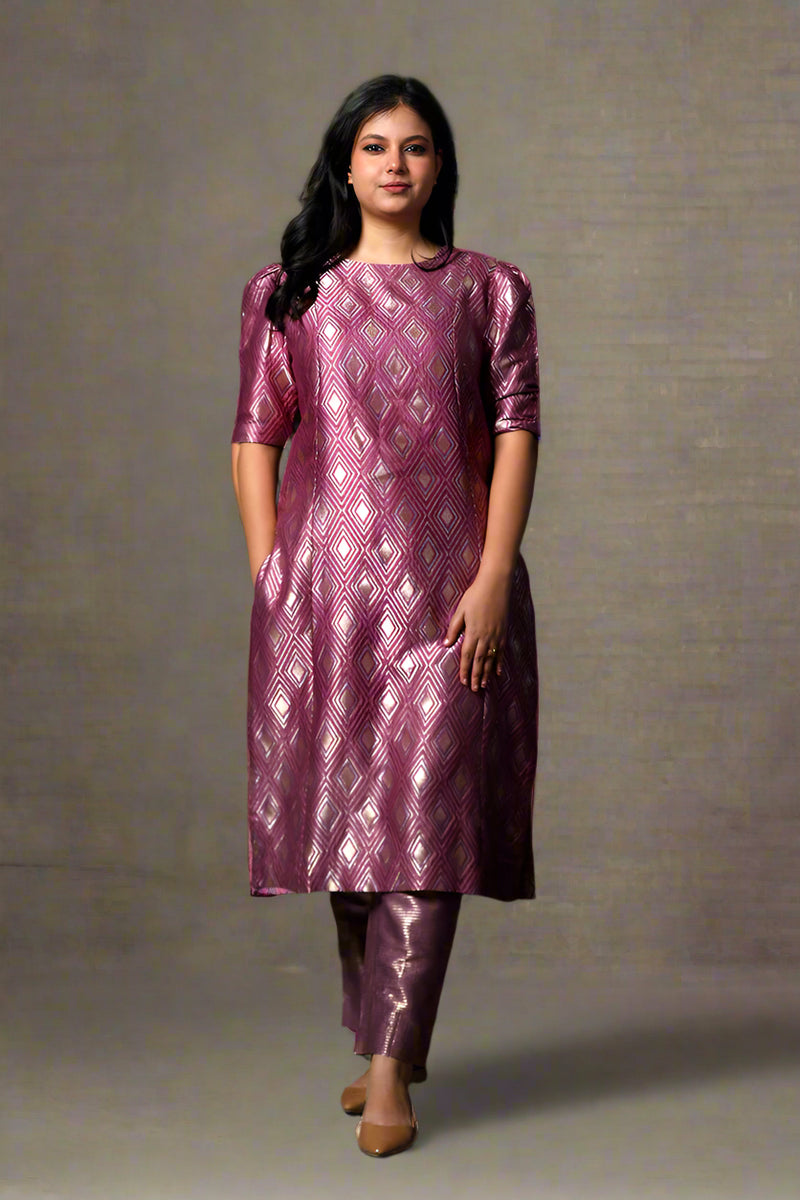 silk kurta dress Hand Embroidered Tempest Blue Pure Muga Silk Kurta Palazzo Set