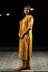 Mustard Yellow Woven Mulberry Silk Kurta Set