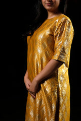 Mustard Yellow Woven Mulberry Silk Kurta Set