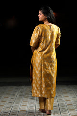 Mustard Yellow Woven Mulberry Silk Kurta Set